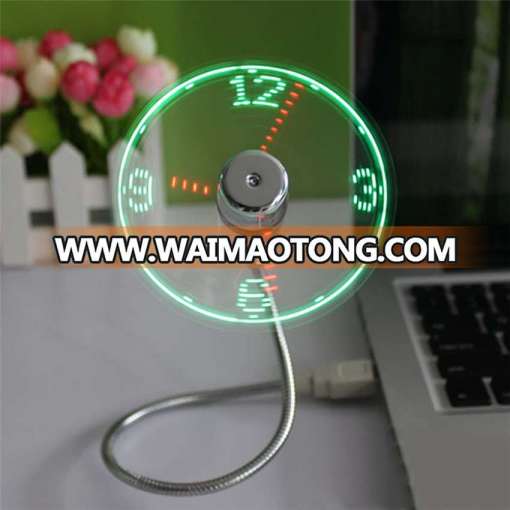 Hot selling Flexible mini usb led clock fan with Real time Temperature Display